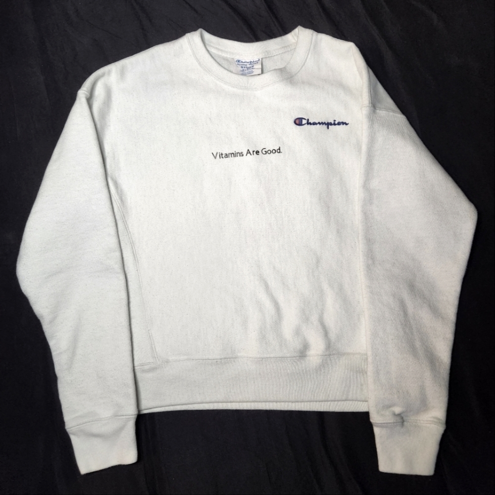Champion Crewneck Sweatshirt Women's Medium White Vitamins Are Good